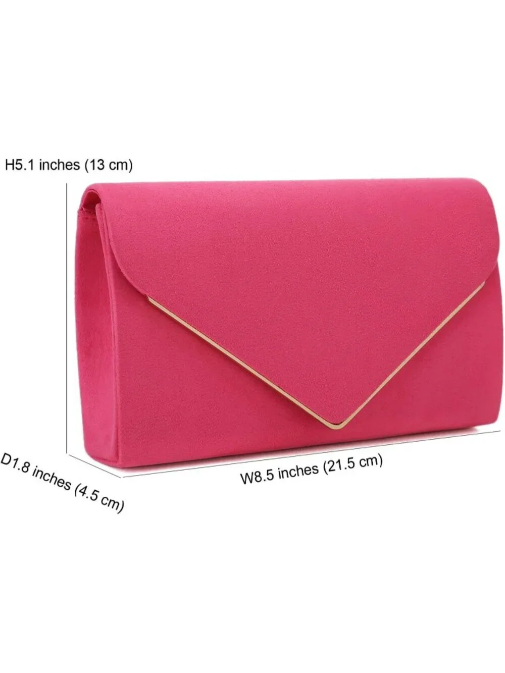 👜 Women's Fuchsia Faux Suede Clutch Bag Elegant Metal Binding Evening Purse